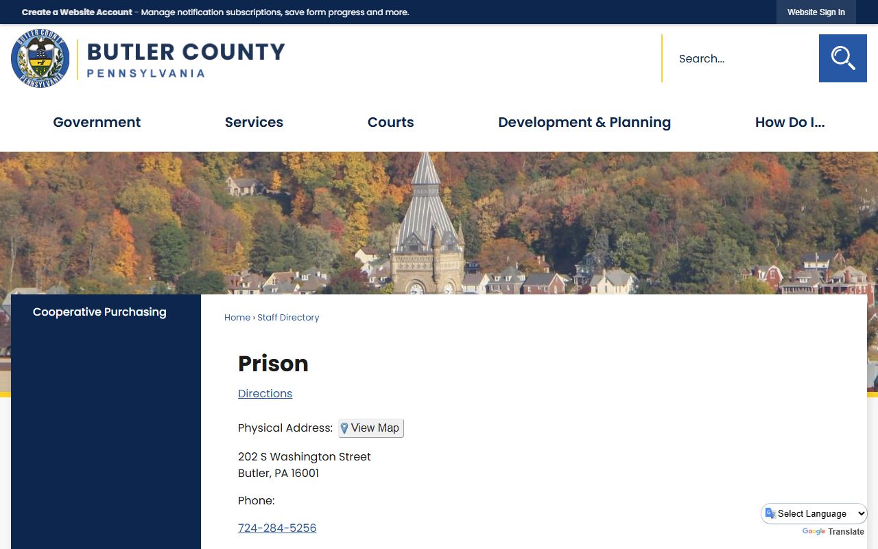 Butler County Prison directory and map information