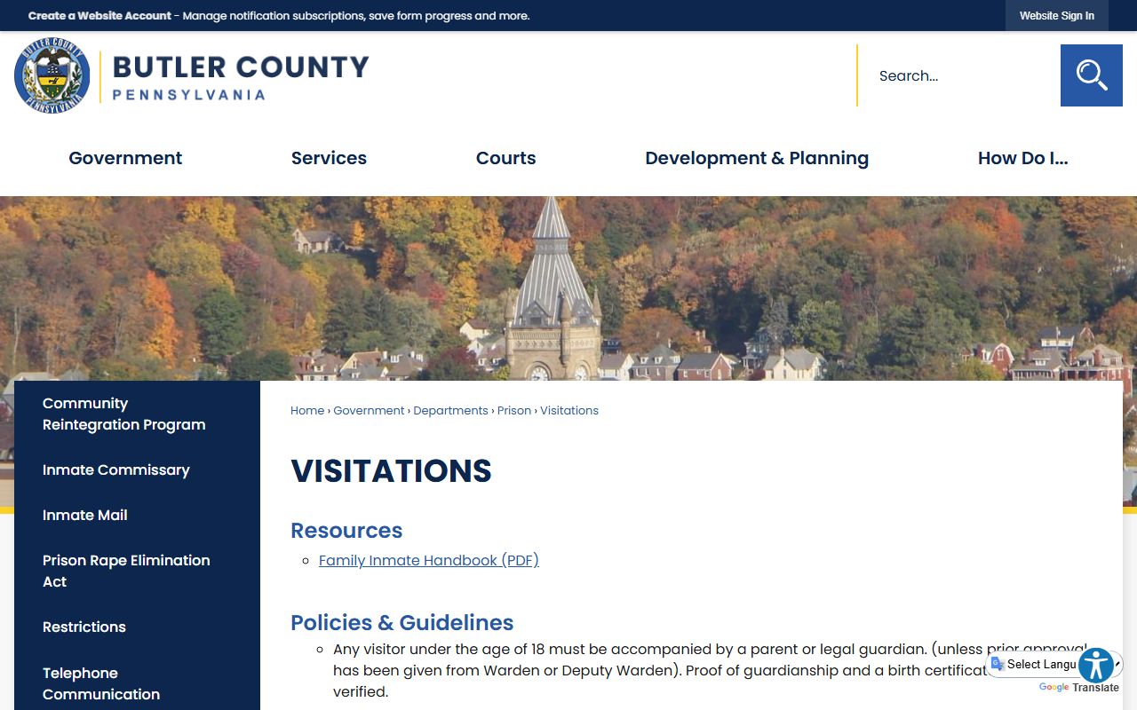 Official Butler County Prison visitation rules and pod schedule